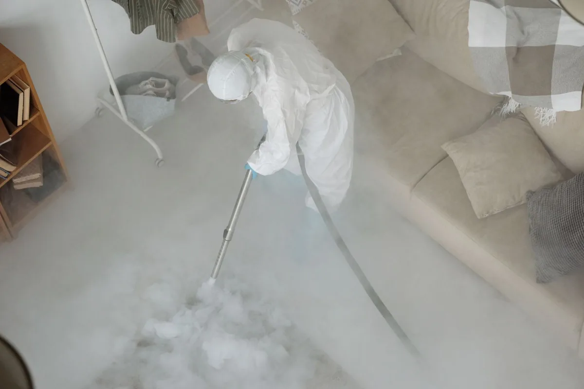 Biohazard cleanup technician in protective equipment, Aynor, SC